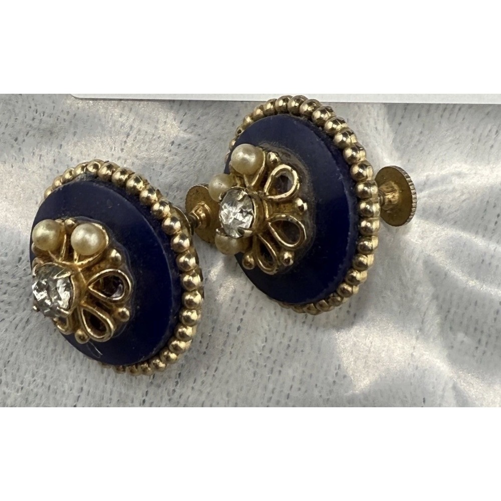 Vintage Coro Enamel Earrings Screw Back Blue